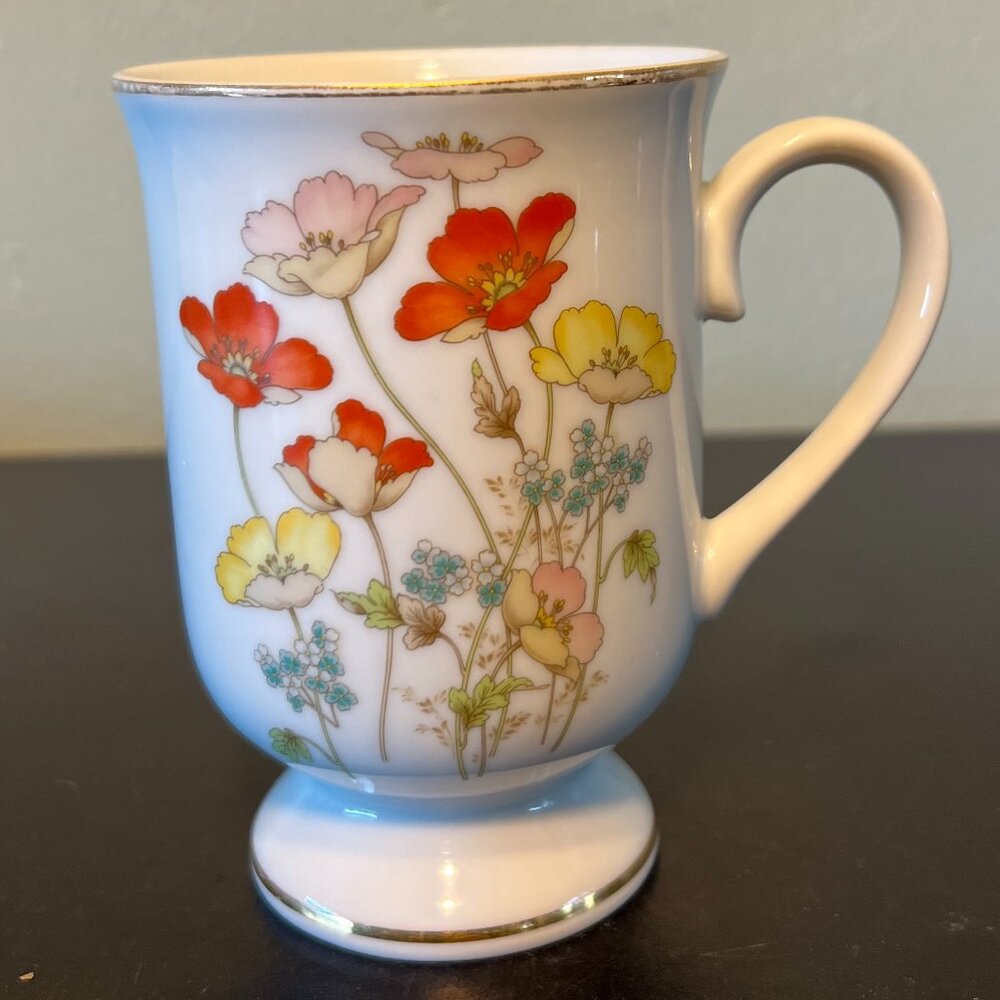 Vintage Fanci Florals Collection Japan PAINTED POPPY Porcelain Coffee Mug Cup